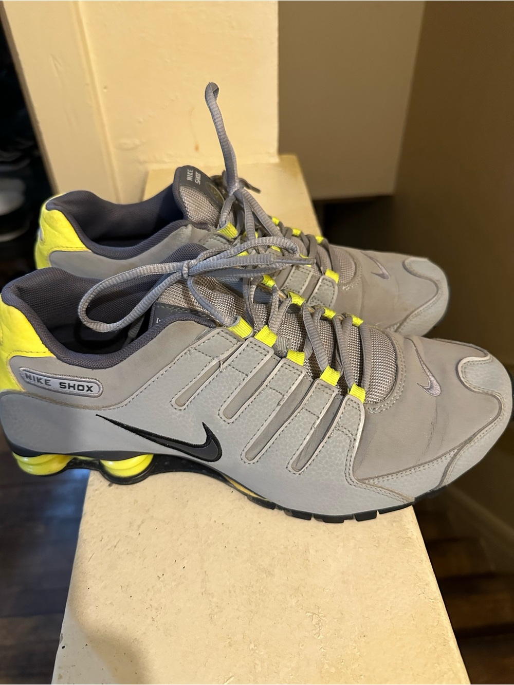Nike Men’s Shox Athletic Shoes - Gray with Yellow Accents